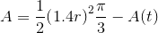 {A}=\frac{1}{2}{{\left({1.4}{r}\right)}}^{2}\frac{\pi}{3}-{A}{\left({t}\right)}
